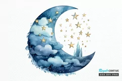 Moon And Stars Watercolor PNG Clipart Product Image 1