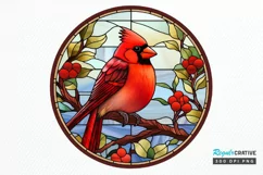 Stained Glass Christmas Red Cardinal Bird PNG Clipart Product Image 1