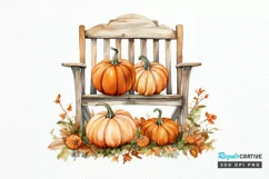 Autumn Chairs Watercolor Pumpkins Sublimation PNG Clipart Product Image 1