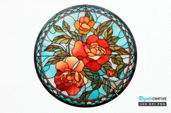Stained Glass with Christmas Flowers PNG Clipart Product Image 1