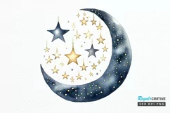 Moon And Stars Watercolor PNG Clipart Product Image 1