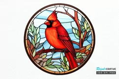 Stained Glass Christmas Red Cardinal Bird PNG Clipart Product Image 1
