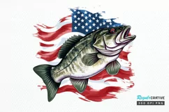 Bass Fish with American Flag Sublimation PNG Clipart Product Image 1