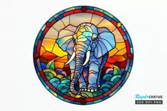 Stained Glass with Christmas Elephant PNG Clipart Product Image 1