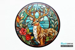 Stained Glass With Christmas Deer Flower PNG Clipart Product Image 1