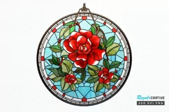 Stained Glass with Christmas Flowers PNG Clipart Product Image 1
