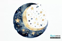 Moon And Stars Watercolor PNG Clipart Product Image 1