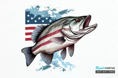 Bass Fish with American Flag Sublimation PNG Clipart Product Image 1