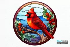 Stained Glass Christmas Red Cardinal Bird PNG Clipart Product Image 1