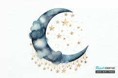Moon And Stars Watercolor PNG Clipart Product Image 1