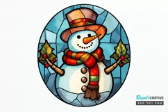 Stained Glass Christmas Snowman PNG Clipart Product Image 1