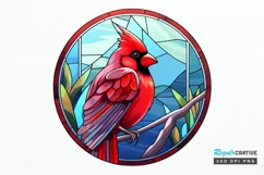 Stained Glass Christmas Red Cardinal Bird PNG Clipart Product Image 1