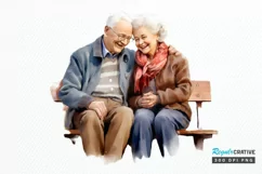 Old Couple On The Bench Sublimation PNG Clipart Product Image 1