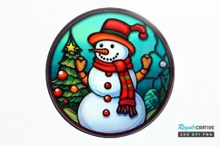 Stained Glass Christmas Snowman PNG Clipart Product Image 1
