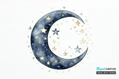 Moon And Stars Watercolor PNG Clipart Product Image 1