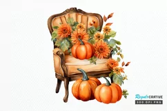 Autumn Chairs Watercolor Pumpkins Sublimation PNG Clipart Product Image 1