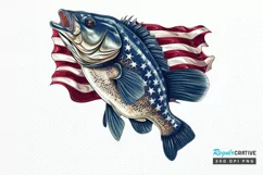 Bass Fish with American Flag Sublimation PNG Clipart Product Image 1
