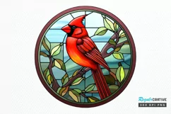 Stained Glass Christmas Red Cardinal Bird PNG Clipart Product Image 1