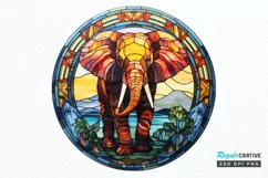 Stained Glass with Christmas Elephant PNG Clipart Product Image 1