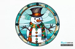Stained Glass Christmas Snowman PNG Clipart Product Image 1
