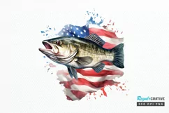 Bass Fish with American Flag Sublimation PNG Clipart Product Image 1