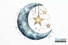 Moon And Stars Watercolor PNG Clipart Product Image 1