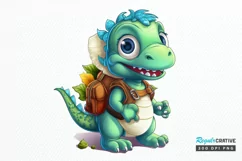 Baby Dinosaur with Backpack Sublimation PNG Clipart Product Image 1