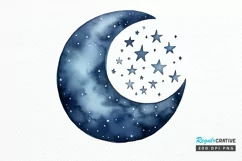 Moon And Stars Watercolor PNG Clipart Product Image 1