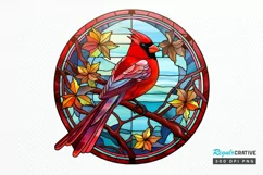 Stained Glass Christmas Red Cardinal Bird PNG Clipart Product Image 1