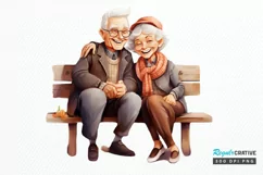 Old Couple On The Bench Sublimation PNG Clipart Product Image 1