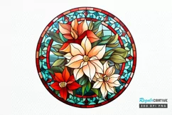 Stained Glass with Christmas Flowers PNG Clipart Product Image 1