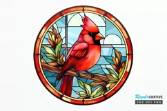 Stained Glass Christmas Red Cardinal Bird PNG Clipart Product Image 1