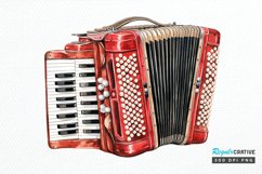 Vintage Accordion Watercolor Sublimation PNG Clipart Product Image 1