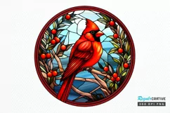 Stained Glass Christmas Red Cardinal Bird PNG Clipart Product Image 1