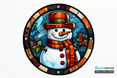 Stained Glass Christmas Snowman PNG Clipart Product Image 1