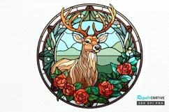 Stained Glass With Christmas Deer Flower PNG Clipart Product Image 1