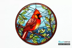 Stained Glass Christmas Red Cardinal Bird PNG Clipart Product Image 1