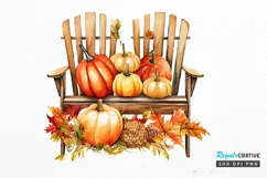 Autumn Chairs Watercolor Pumpkins Sublimation PNG Clipart Product Image 1