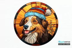 Stained Glass With Christmas Dog And San PNG Clipart Product Image 1