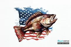 Bass Fish with American Flag Sublimation PNG Clipart Product Image 1