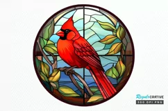 Stained Glass Christmas Red Cardinal Bird PNG Clipart Product Image 1