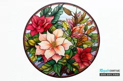 Stained Glass with Christmas Flowers PNG Clipart Product Image 1