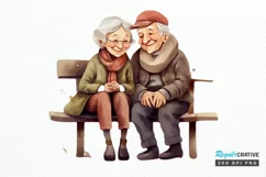 Old Couple On The Bench Sublimation PNG Clipart Product Image 1