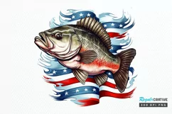 Bass Fish with American Flag Sublimation PNG Clipart Product Image 1
