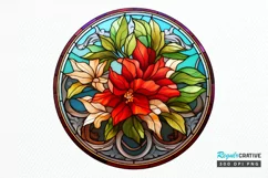 Stained Glass with Christmas Flowers PNG Clipart Product Image 1