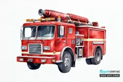 Fire Truck Watercolor Sublimation PNG Clipart Product Image 1