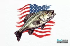 Bass Fish with American Flag Sublimation PNG Clipart Product Image 1