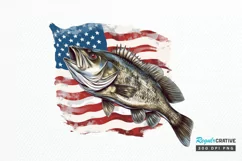 Bass Fish with American Flag Sublimation PNG Clipart Product Image 1