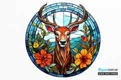Stained Glass With Christmas Deer Flower PNG Clipart Product Image 1