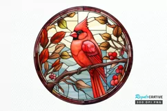 Stained Glass Christmas Red Cardinal Bird PNG Clipart Product Image 1
